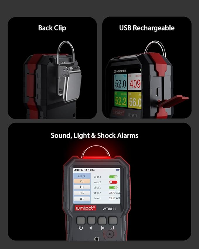 Wintact 4 in 1 Gas Leak Detector, Monitor Multi Gas Alarm Sniffers Combustible - Image 3