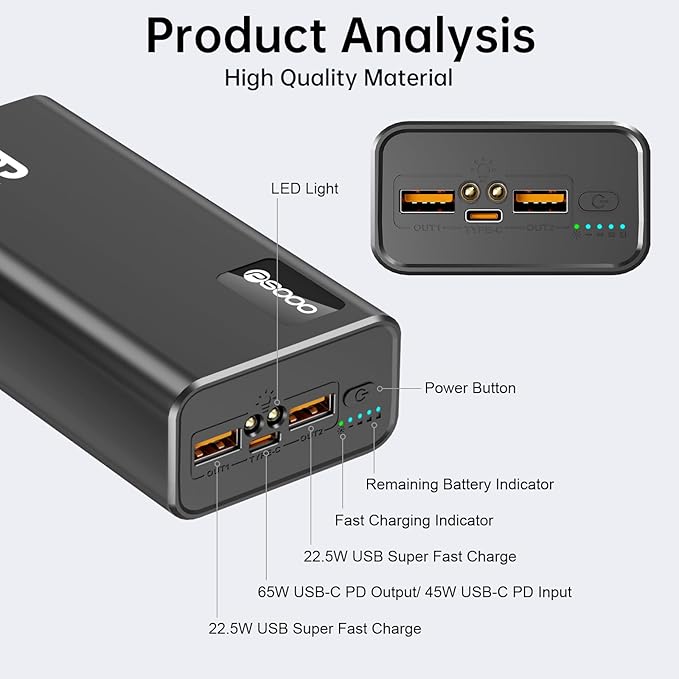 PSOOO 50000mAh Power Bank 65W, Portable Charger, External Battery Pack - Image 4