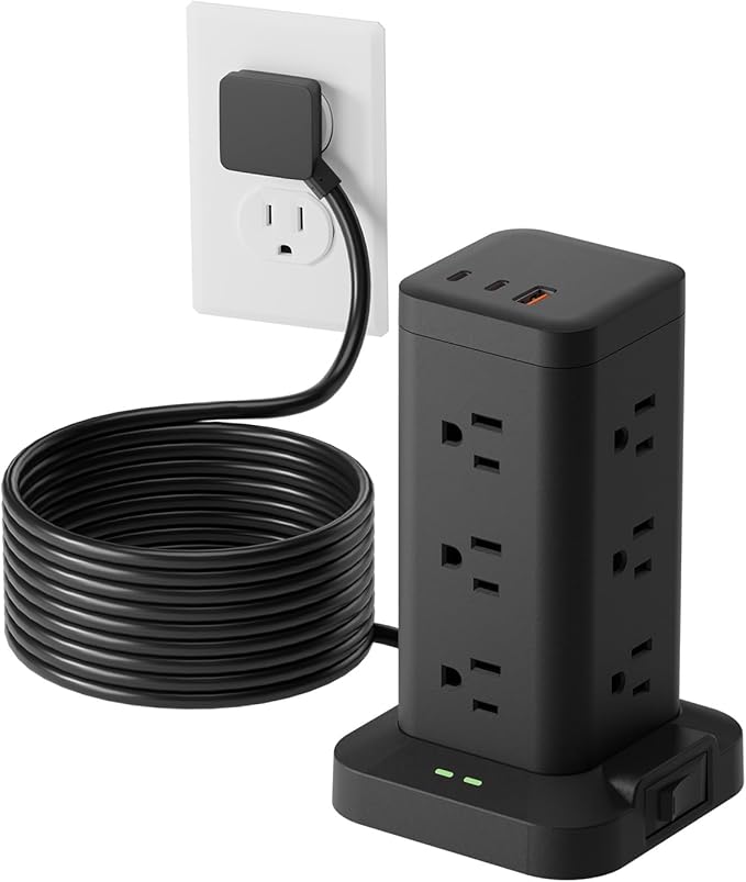 Power Strip Tower with Surge Protector 1800J, Fast Charging Tower PD20W USB-C by Tagzilo