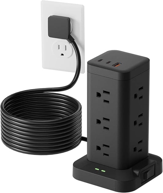 Power Strip Tower with Surge Protector 1800J, Fast Charging Tower PD20W USB-C by Tagzilo
