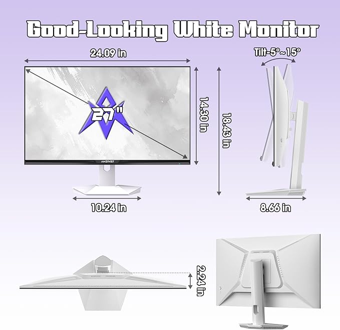 Amzfast 27 inch 1440P 200Hz/180Hz White Gaming Monitor, 2K QHD, MPRT 1ms Fast - Image 9