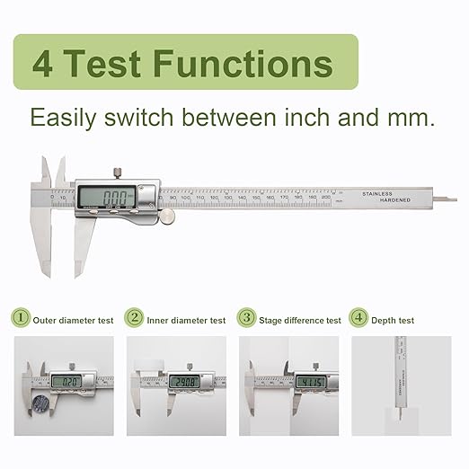 SCITOOLS All-Metal Digital Caliper 0-8" Measuring Tool, Micrometer Caliper - Image 3