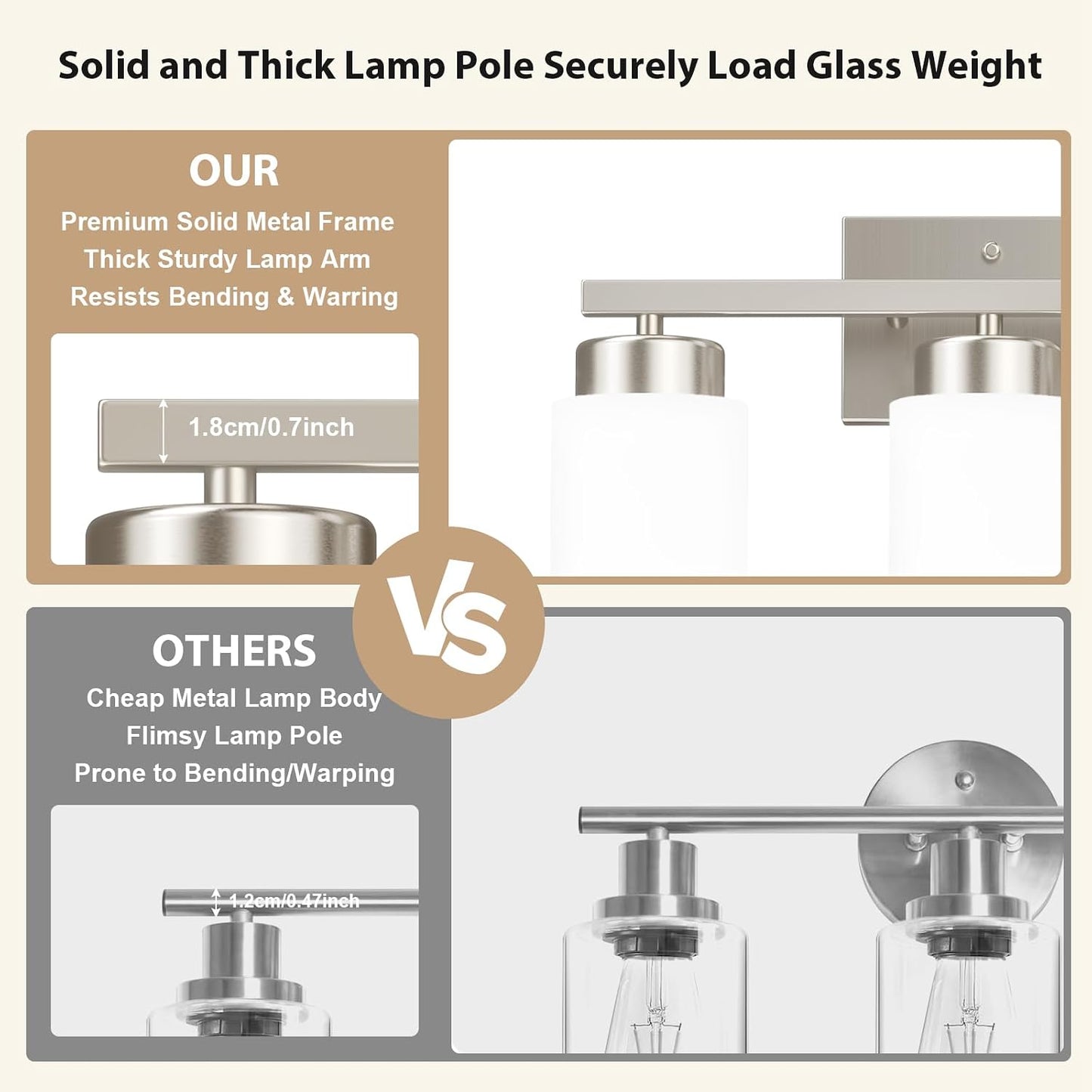 IZORRO Modern Bathroom Light Fixtures, 4 Light Brushed Nickel Vanity Lights, Bathroom Lighting Fixtures Over Mirror with White Glass for Living Room Cabinet Bedroom