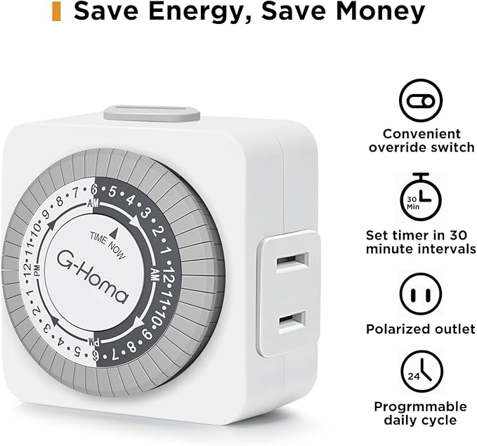 G-Homa Timers for Electrical Outlets, 24 Hour Indoor Plug-in Mechanical Timer - Image 3