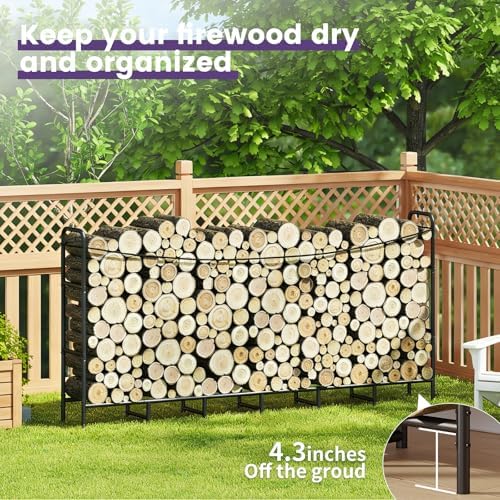 heavy duty firewood rack, metal log holder for, side view