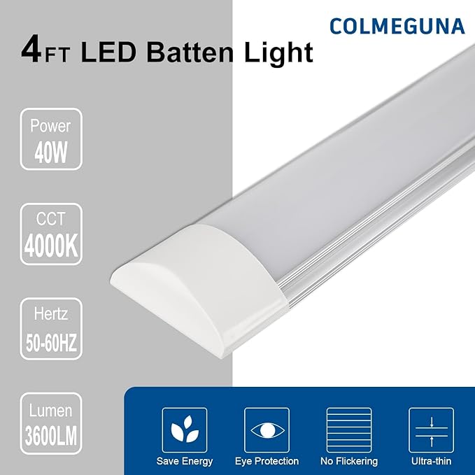 colmeguna 1 Packs 4FT LED Batten Light, Ultra-Thin Ceiling Surface Mounted Light - Image 3