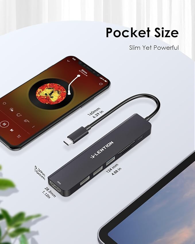 LENTION USB C Hub with 100W Charging, 4K@60Hz HDMI, Dual Card Reader, USB 3.0 & - Image 8