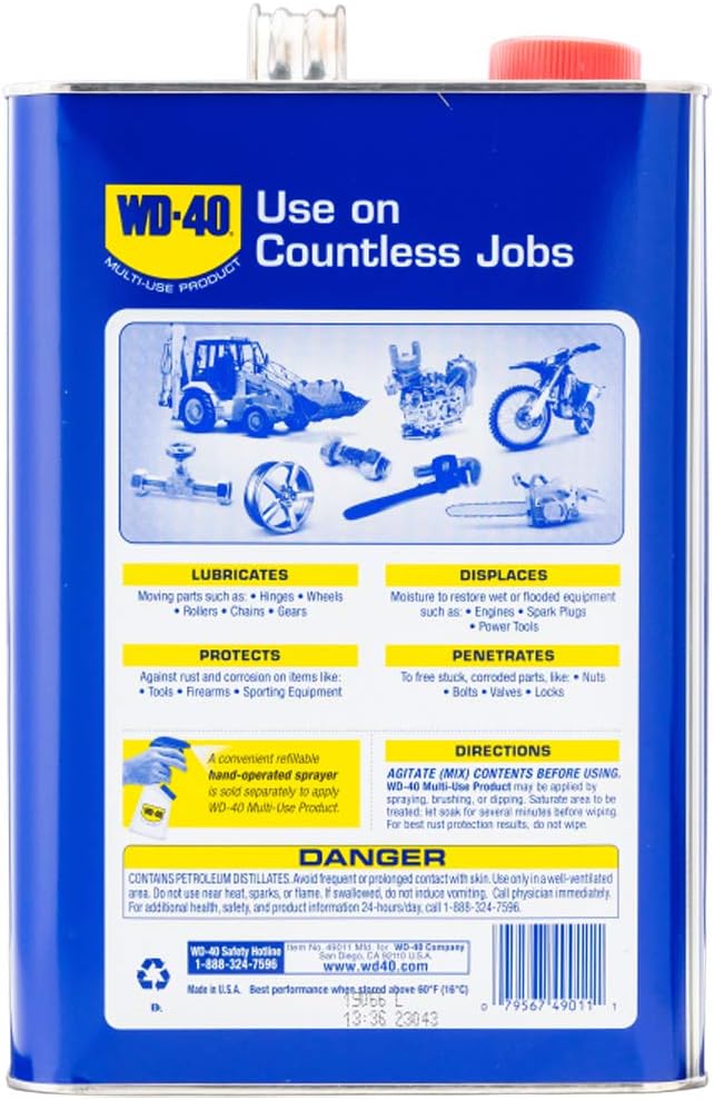 WD-40 Original Formula, Multi-Use Product, One Gallon [4-Pack] | Drives Out Moisture, Prevents Rust and Corrosion, Frees Stuck Parts, Removes Grease and Grime, Lubricates Hinges