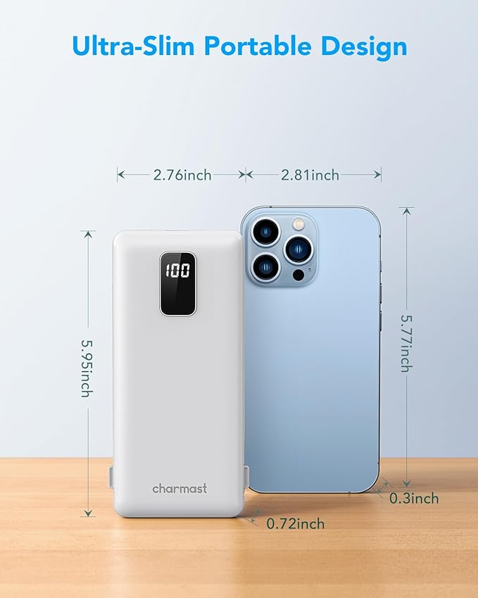 charmast Portable Charger with Built-in Cables and Plug, 10000mAh USB C Power - Image 3