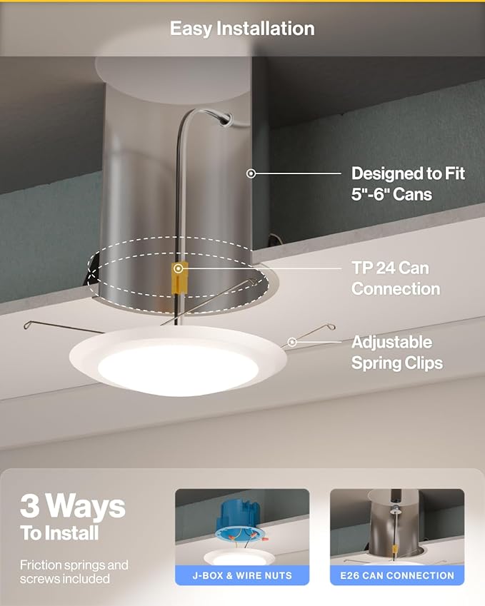 Sunco 48 Pack LED Disc Lights Ceiling 6 Inch, Flush Mount Disk Light, Recessed - Image 5