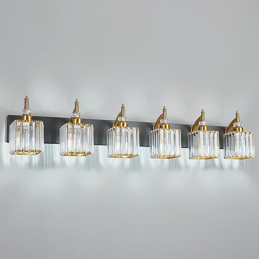 BBLLWJ Modern Black Gold 6 Light Bathroom Vanity Light Crystal Bathroom Light by BBLLWJ