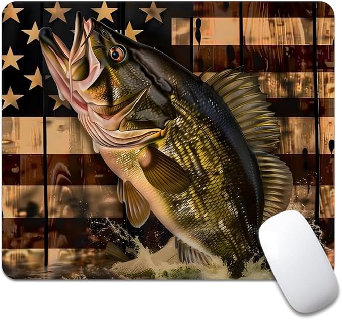 Wooden American Flag Fish Square Mouse pad, Waterproof, Anti Slip Rubber Base by Goodsprout