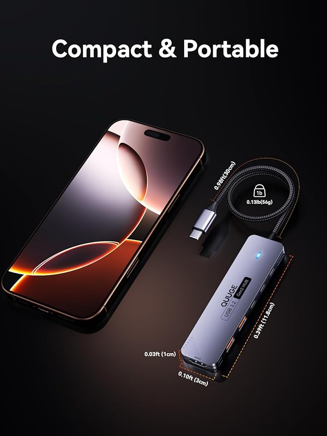QUUGE USB C Hub 10Gbps, 6-in-1 Aluminum Multiport Adapter - Image 8
