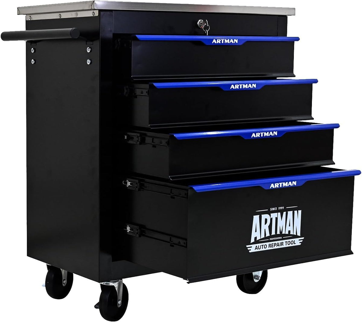 4-drawer heavy-duty rolling steel tool cart with handle&wheels, main product view