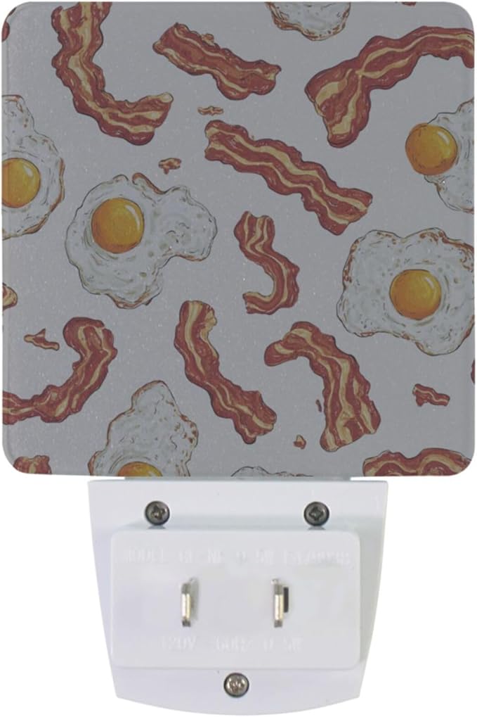 Pigsaly Led Night Light Vintage Bacon Tan Strips Fried Egg Night Light Plug in - Image 2