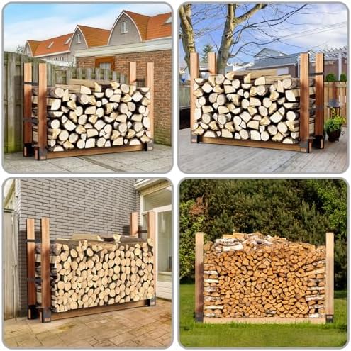 eibikdi firewood rack outdoor, black, set of 4, front angle view
