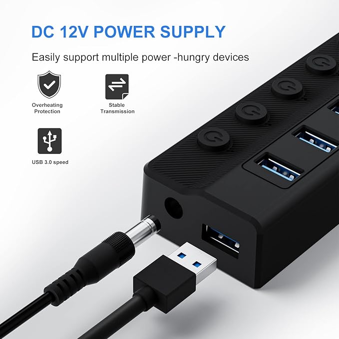 ONFINIO Powered USB Hub 3.0, 10-Port USB Splitter Hub - Image 5