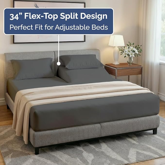 Split Head King Sheet Set – 4 Piece Flex Split Top King Sheets - Image 3
