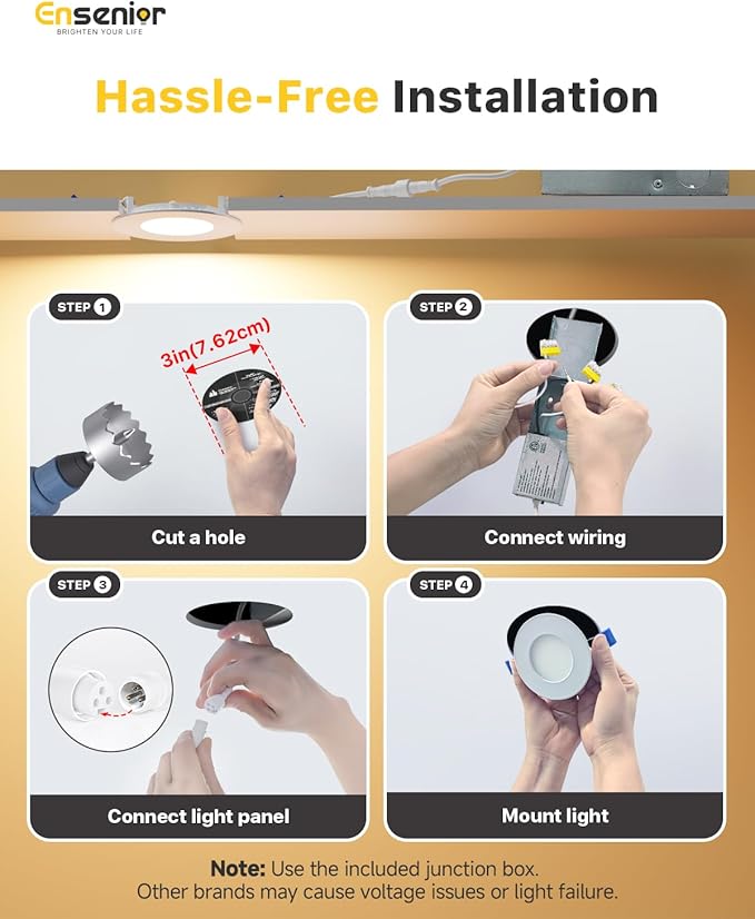 Ensenior 12 Pack 3 Inch LED Recessed Ceiling Light, 2700K-5000K 5CCT, 500LM 6W - Image 6