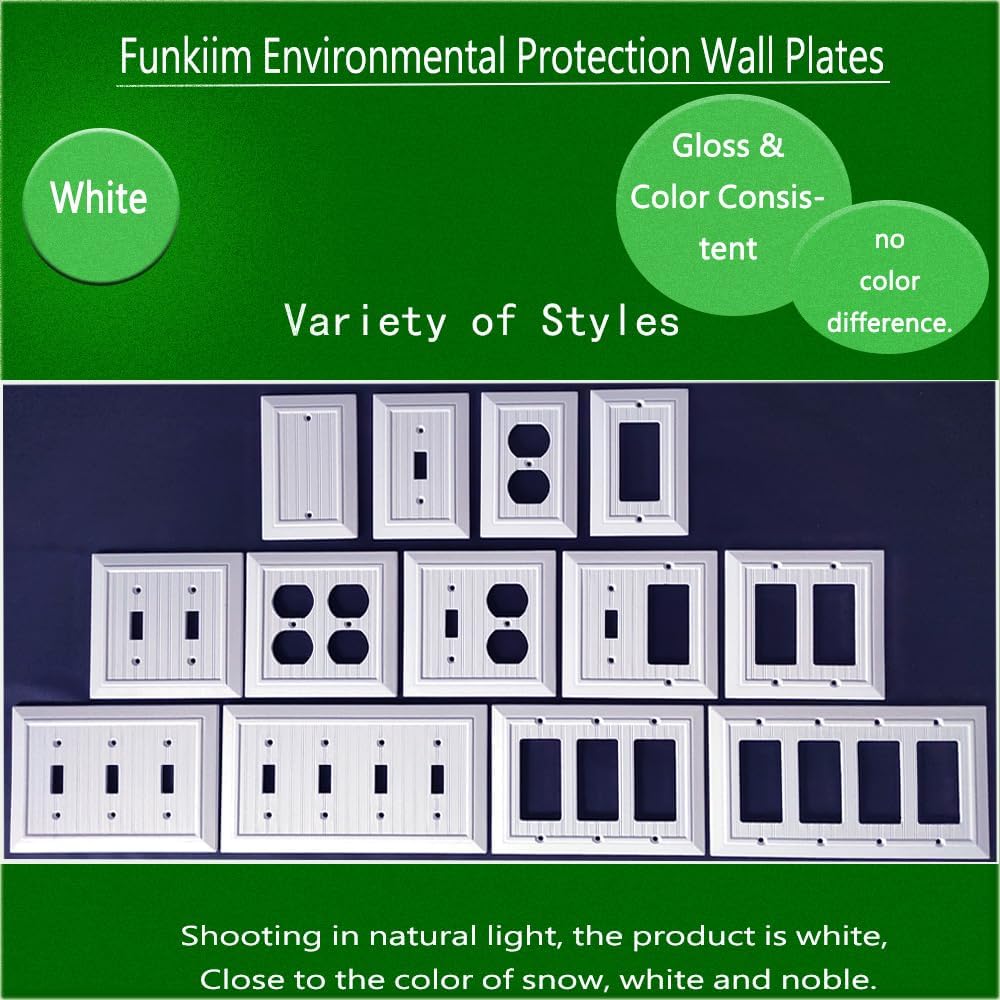 Pure White Classic Beadboard Wall Plates,Light Switch Covers,Electrical Outlet Covers, Switch Plates of Various Combination, Nature Bamboo Fiber Wall plate (2 Gang Toggle 2 Pack)