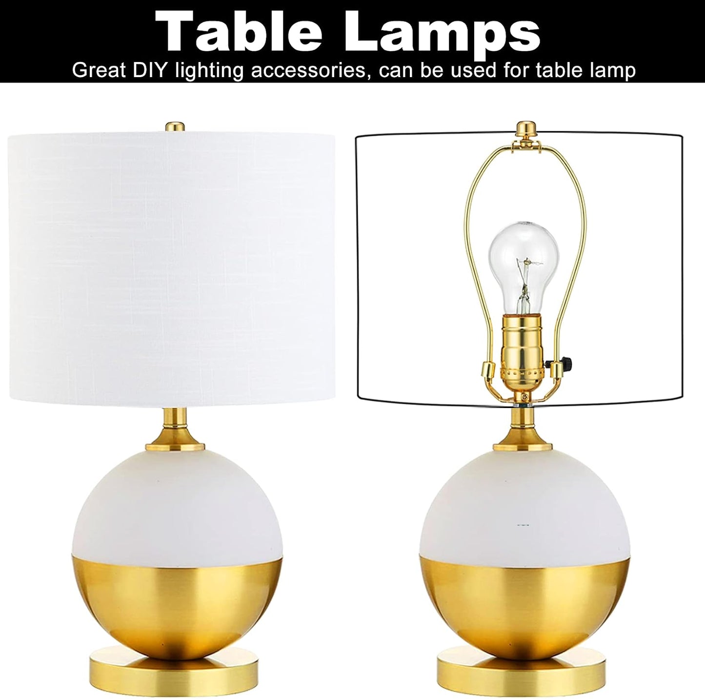 Brass 8 Inch Lamp Harp - 2 Set, Detachable Shade Holder for Table & Floor Lamps, Heavy Duty Bracket with Standard Saddle & Finial
