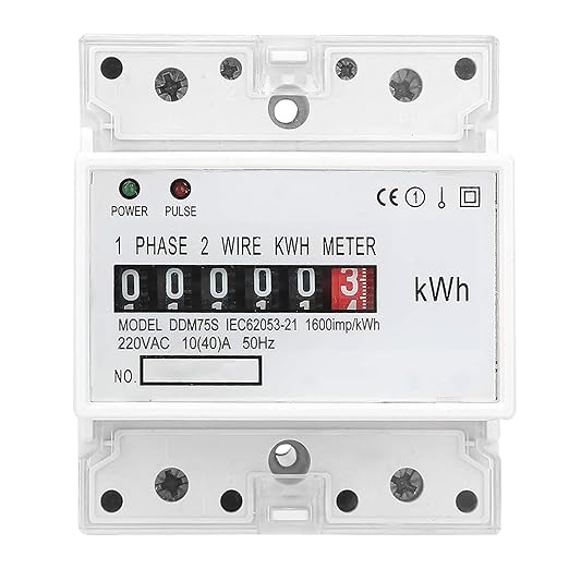 Electric Meter, Single Phase 4P LED DIN-Rail Electricity Power Consumption by Flylin