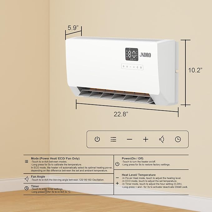 24-Inch Wall Mounted Electric Heater - 1500W Indoor Space Heater - Image 5