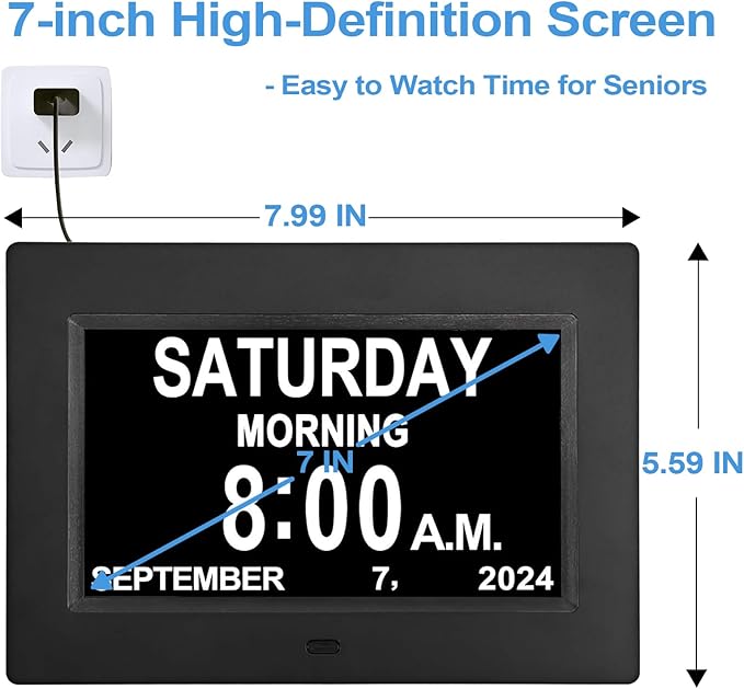 JALL 【2024 New】 Digital Calendar Dementia Day Clock, 7 Inch Large Screen Display - Image 2