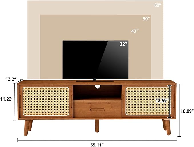 HollyHOME Bamboo TV Stand with Storage - Image 3