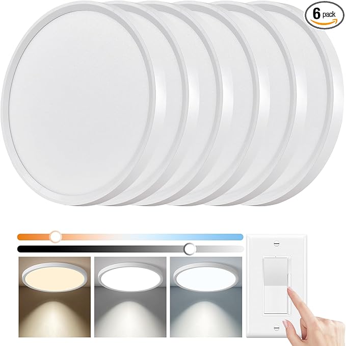 YELIOLED 6 Pack 12 Inch Slim Dimmable LED Flush Mount Ceiling Light Fixtures by YELIOLED