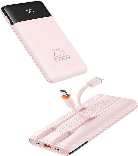 VEGER Portable Charger with Built in Cable, 10000mAh 22.5W Fast Charging USB C by VEGER