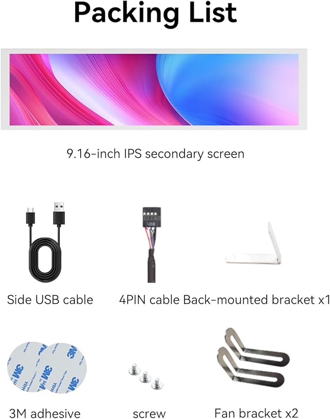 9.16" Computer Temp Monitor, FHD 1920x462 PC Sensor Panel One-Cable Connection - Image 9