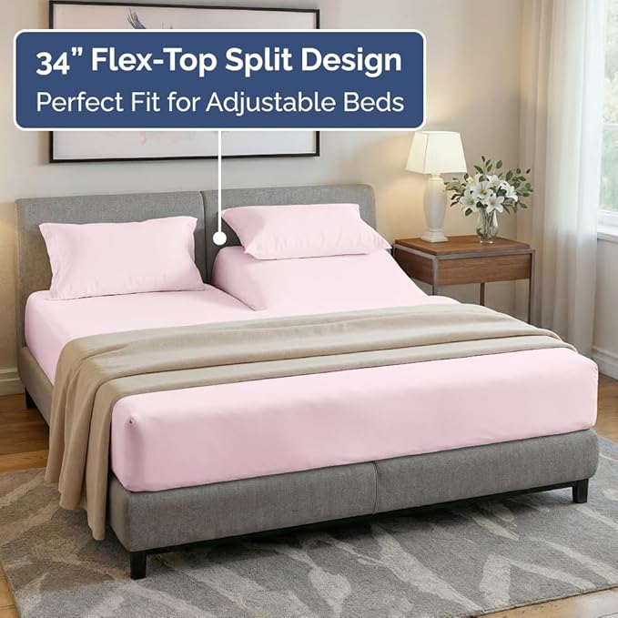 Split Head King Sheet Set – 4 Piece Flex Split Top King Sheets - Image 4