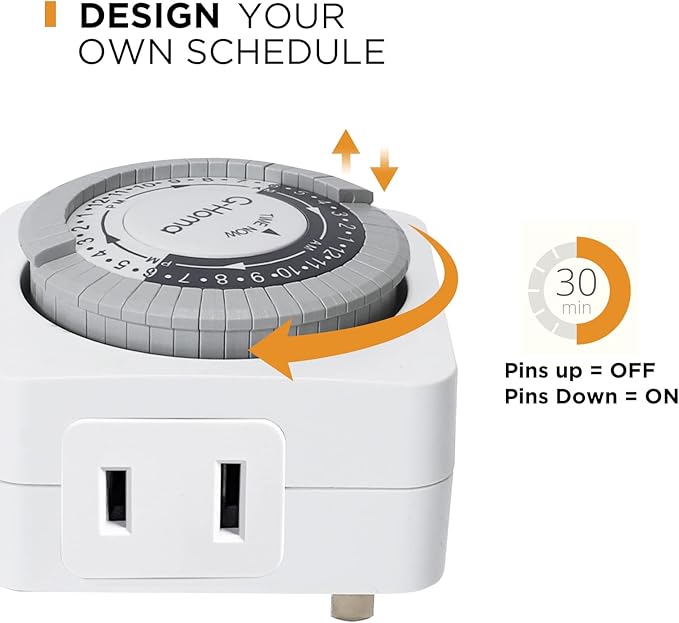G-Homa Timers for Electrical Outlets, 24 Hour Indoor Plug-in Mechanical Timer - Image 2