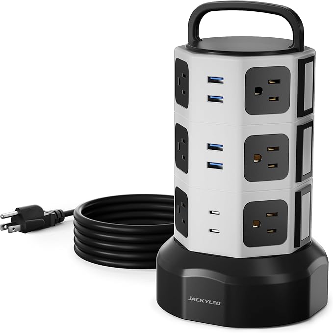 【10ft】 Power Strip Tower JACKYLED Surge Protector Electric Charging Station by JACKYLED