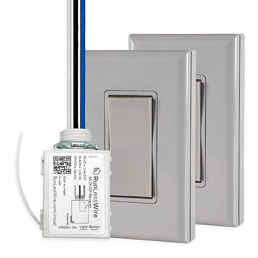 RunLessWire 3-Way Battery-Free DIY Wireless Light Switch Kit 150ft RF Range by RunLessWire