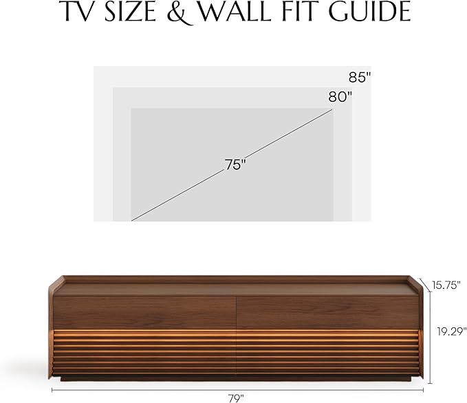 POVISON Fully-Assembled Mid Century Modern TV Stand, 78.74" Wood Media Console - Image 8
