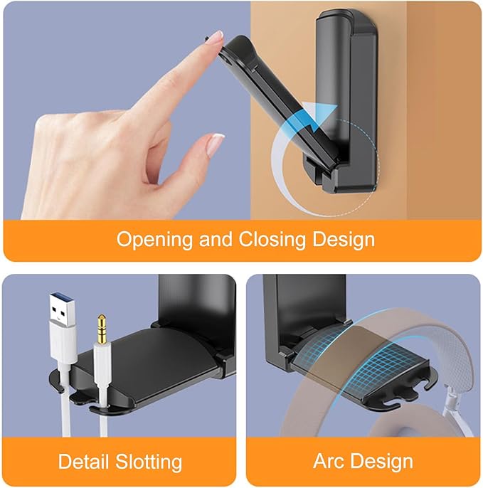 SIROLISA 2-Pack Headphone Stand, Sticky Adhesive Headset Hanger - Image 3