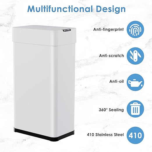 Arlopu 21.1 Gal Automatic Trash Can, 80L Stainless Steel Motion Sensor Garbage - Image 9