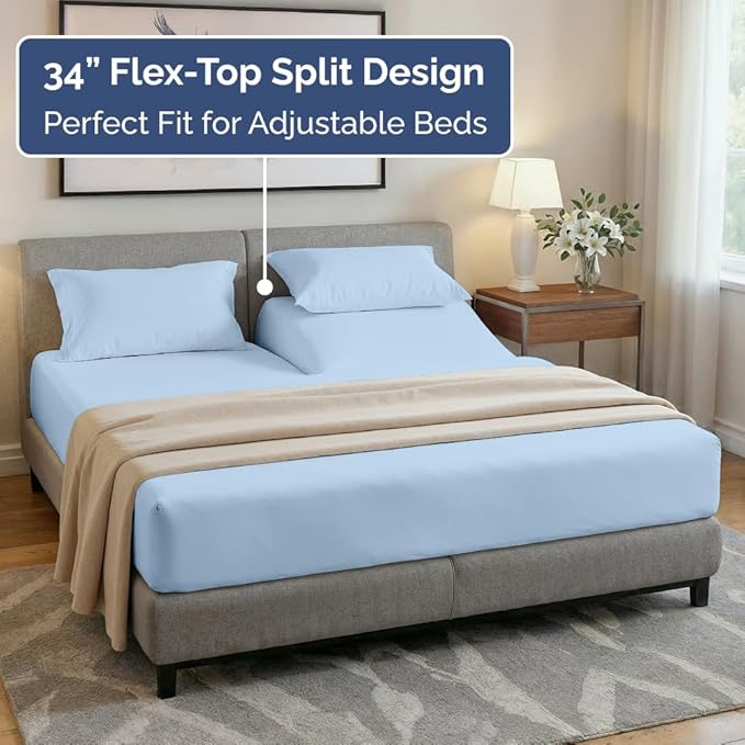 Split Head King Sheet Set – 4 Piece Flex Split Top King Sheets - Image 4