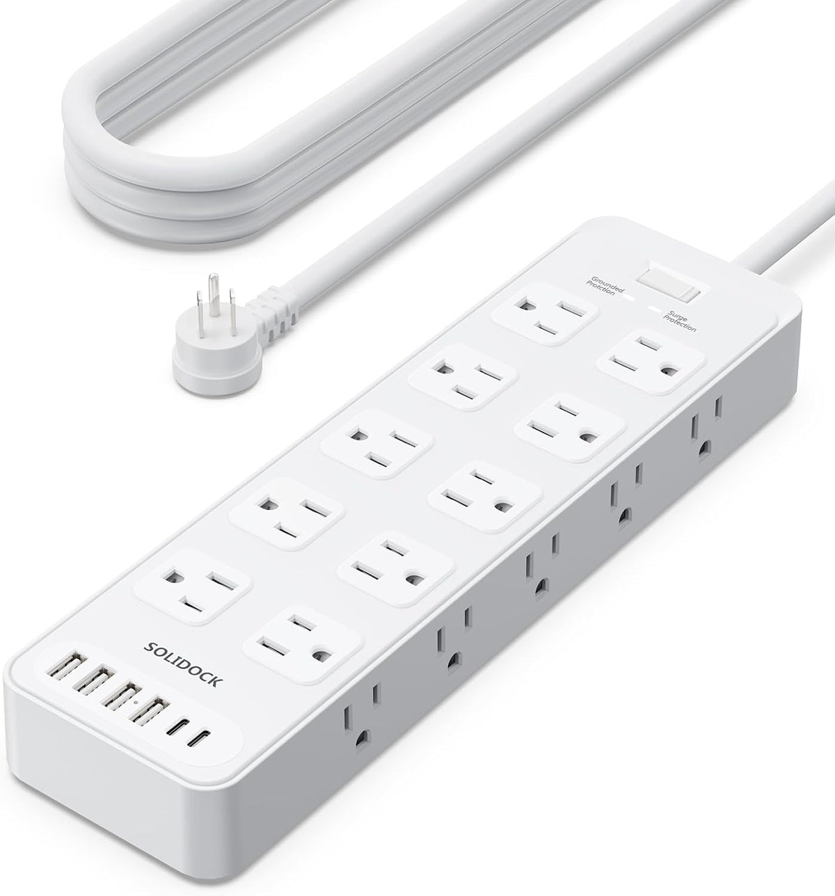 Solidock Power Strip Surge Protector Flat Plug