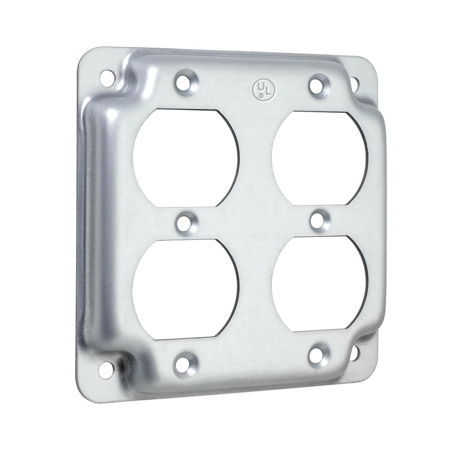4-in Metal Electrical Box Cover, Pack of 1 | Features 1/2-in Projection; 2-Gang; Square Outlet Cover Plate; Galvanized Steel Material.