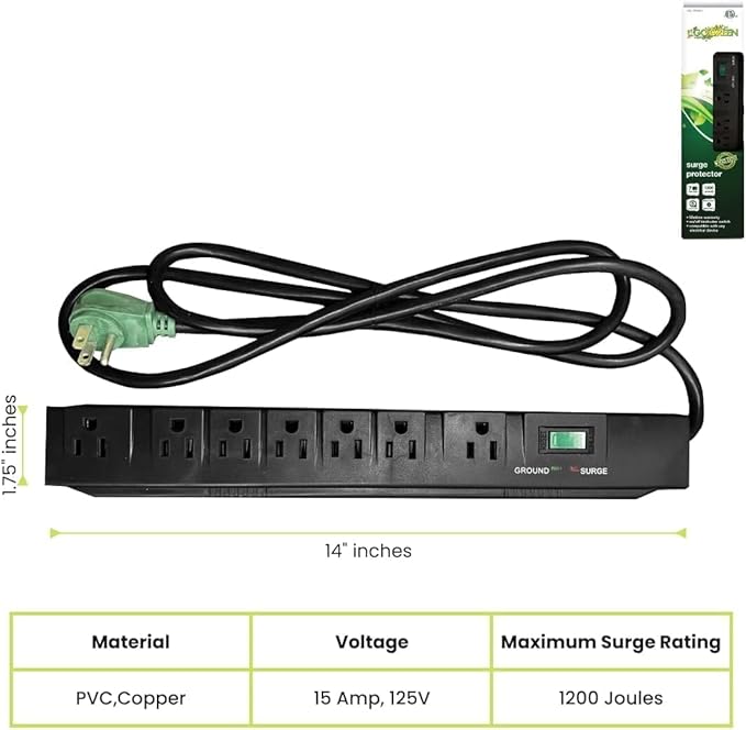 GoGreen Power Inc. 7 Outlet Surge Protector, 6FT Cord, 2 Pack - Image 2
