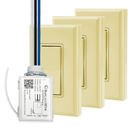 RunLessWire 4-Way Battery-Free DIY Wireless Light Switch Kit 150ft RF Range by RunLessWire