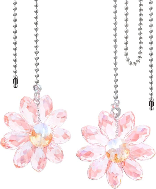 LEFERS Ceiling Fan Pull Chain, 2 Pieces 1.8" Crystal Glass Flower Pendants by L%C3%88FERS