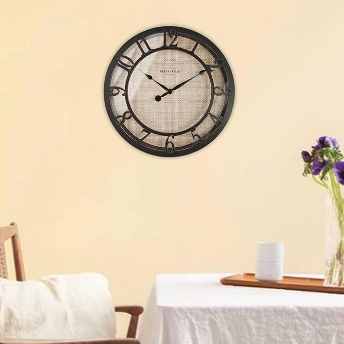 Presentime & Co 10" Farmhouse Series Wall Clock, Cottage Style, Faux Burlap - Image 8