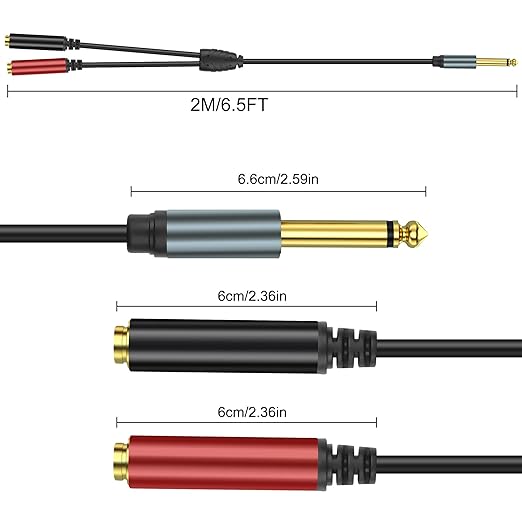 XMSJSIY 1/4" 6.35mm TS Mono Splitter 1 to 2 Audio Y Splitter Cable Adapter - Image 2