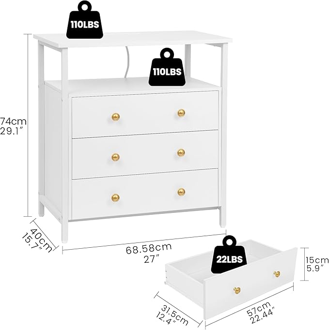 Edbuosy 3 Wooden Drawers Night Stand, 27 Inch Wide Nightstand - Image 3