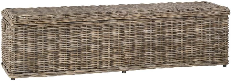 safavieh caius trunk rattan bench, 63" coastal grey, main product view