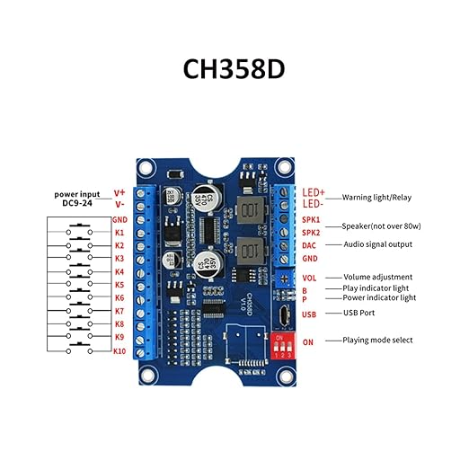 Sound Playback Module, 80W Low Lever Trigger 8MB DC 9-24V CH358D Voice Board - Image 2